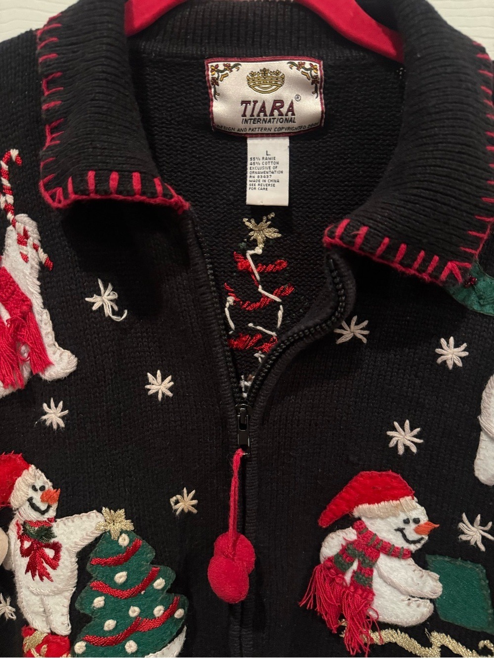 Tiara International Vtg Christmas Snowman Full Zip Cardigan L Holiday Whimsical - Picture 7 of 12